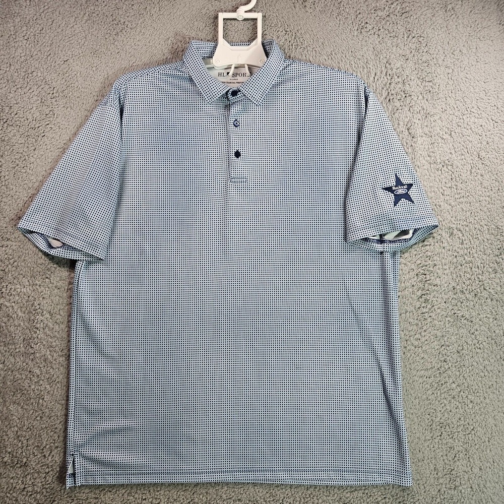 HL Sport Polo Shirt Men XL Short Sleeve Geometric Print Blue - XL
